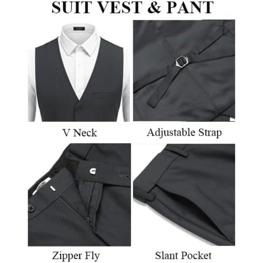 Men's  Dark Grey 3 Pieces Suits Classic Fit 2 Buttons Dress Wedding Business - Picture 7 of 7